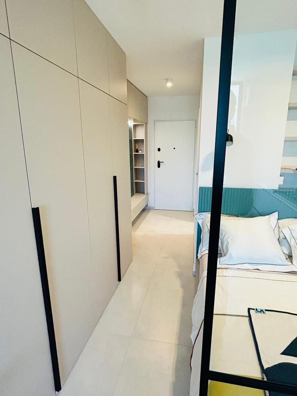 Bed, wardrobe