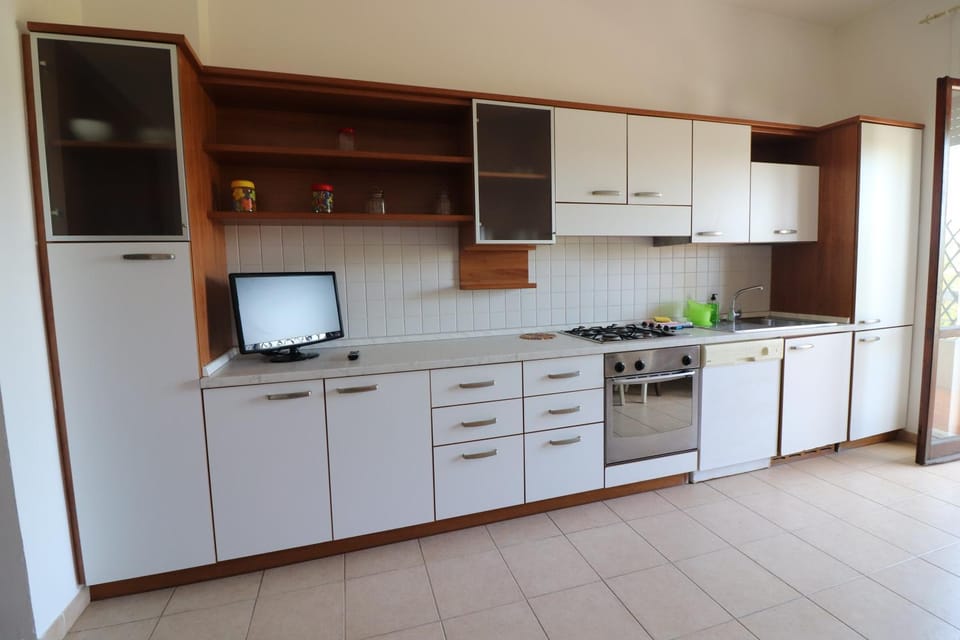 Kitchen or kitchenette, dishwasher, oven, stove