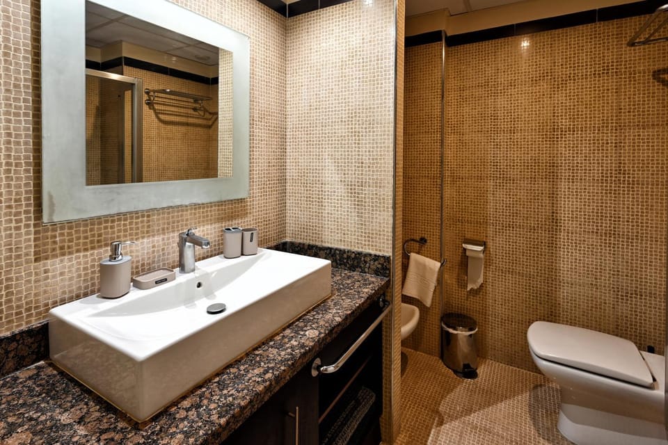 Bathroom, bidet, towels