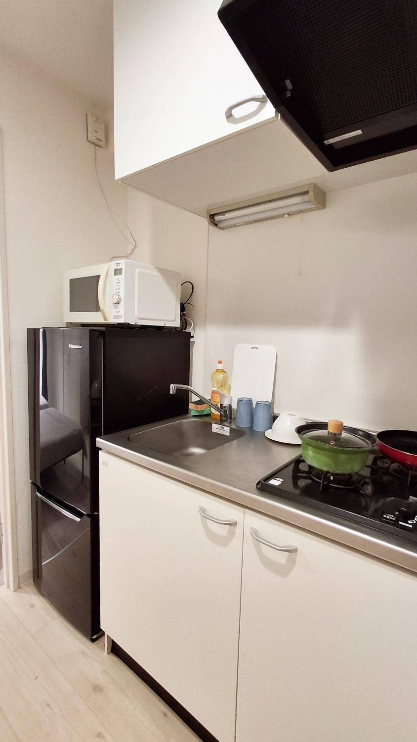 Kitchen or kitchenette, microwave