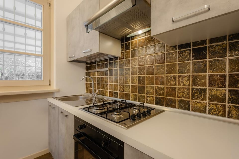 Kitchen or kitchenette, stove