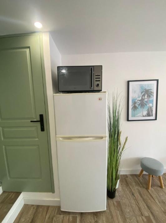 Kitchen or kitchenette, microwave, oven