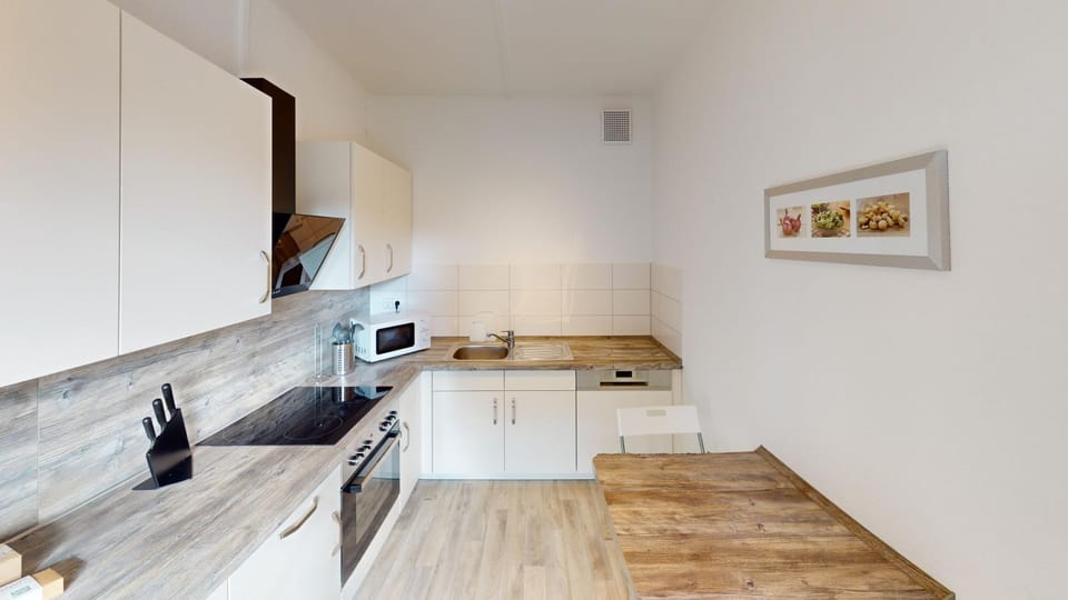 Kitchen or kitchenette, dishwasher, oven, stove