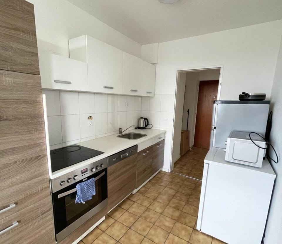 Kitchen or kitchenette, dishwasher, oven, stove