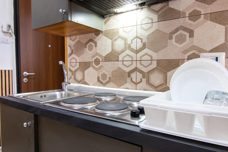 Kitchen or kitchenette, stove