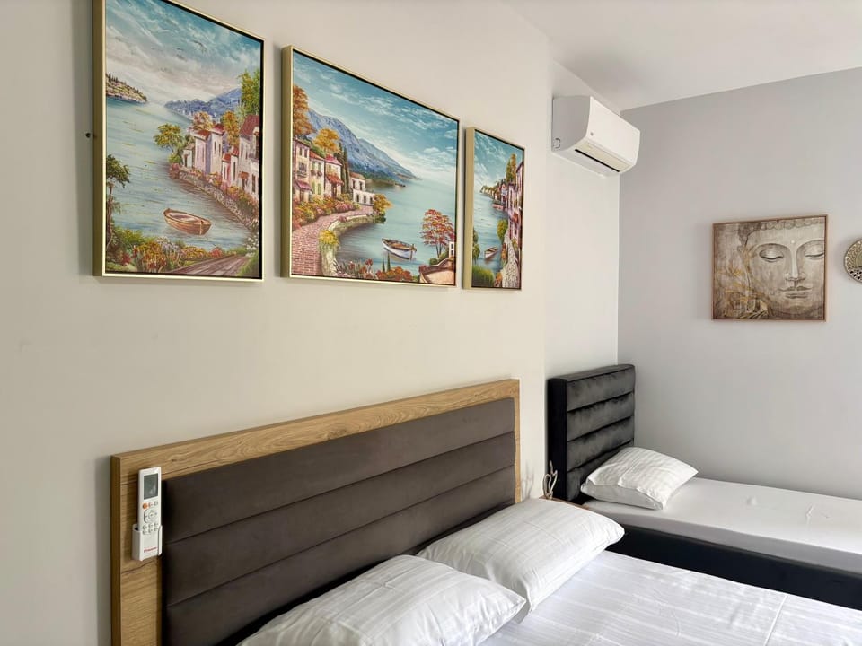 Bed, Decorative detail, Bedroom, air conditioner