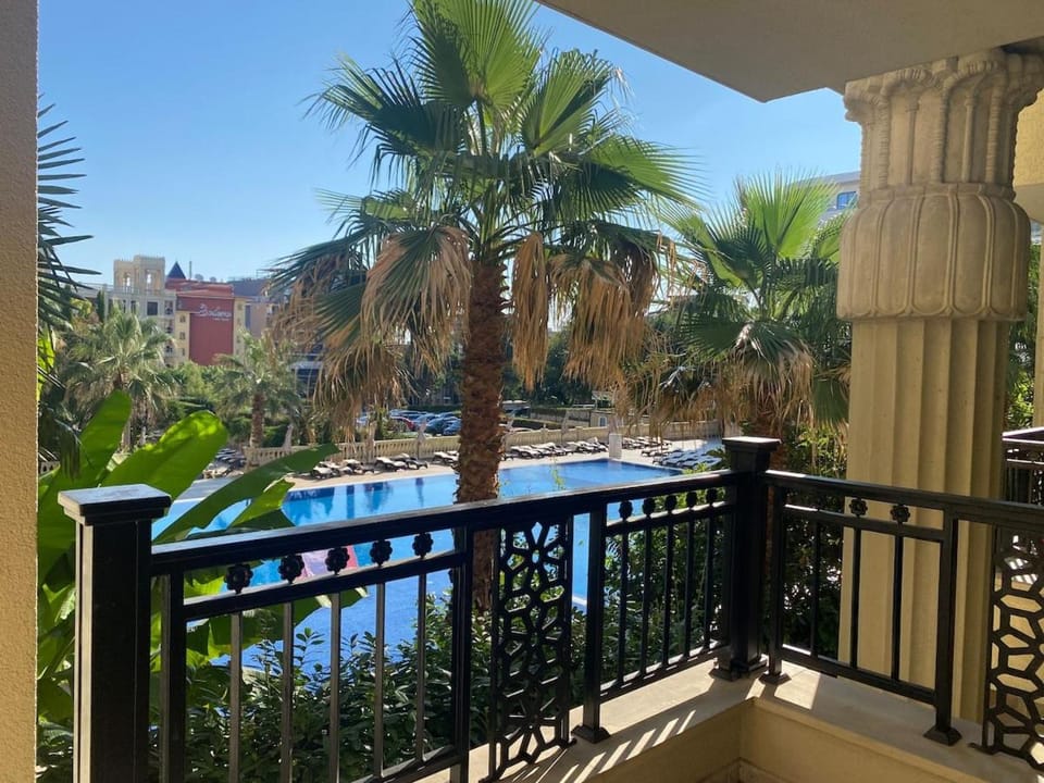 View (from property/room), Balcony/Terrace, Pool view, Swimming pool