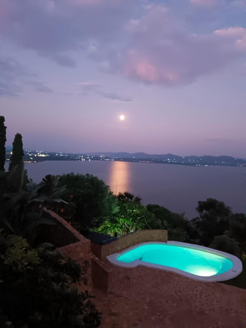 Property building, Night, Lake view, Pool view, Swimming pool