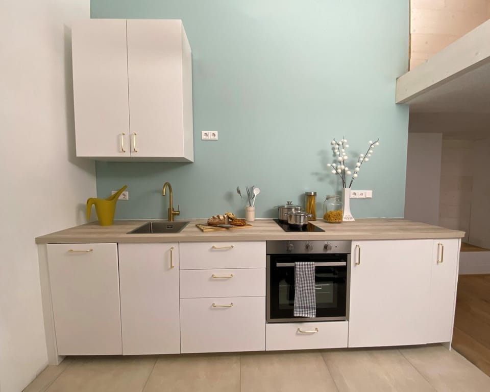 Kitchen or kitchenette, oven, stove
