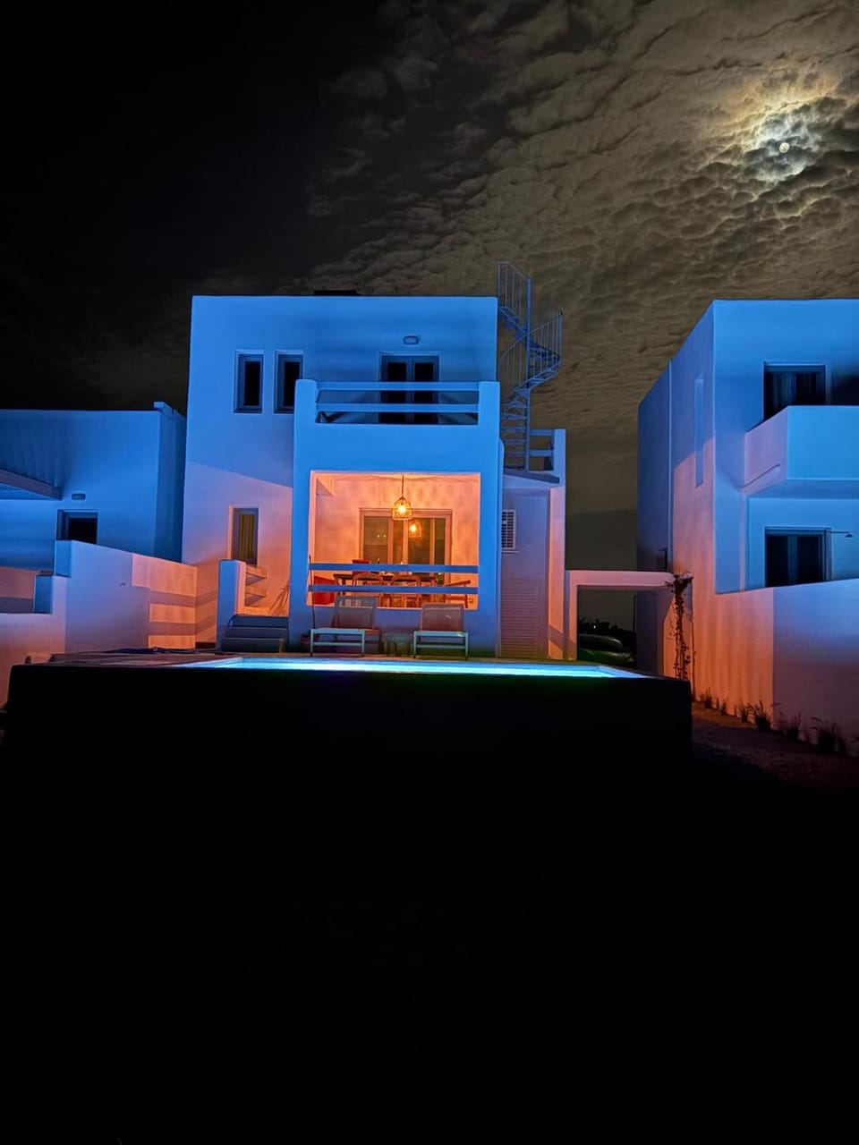 Property building, Night, Swimming pool