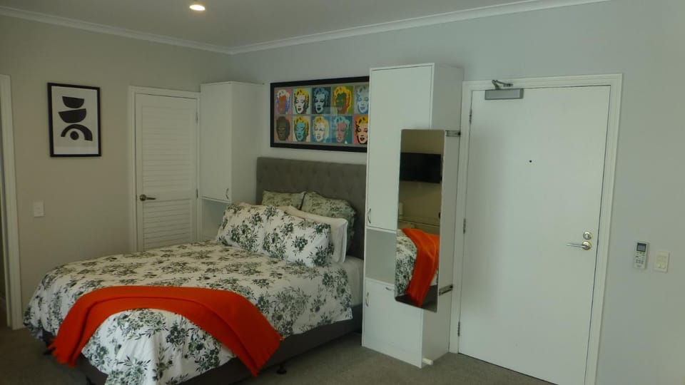 Bed, wardrobe