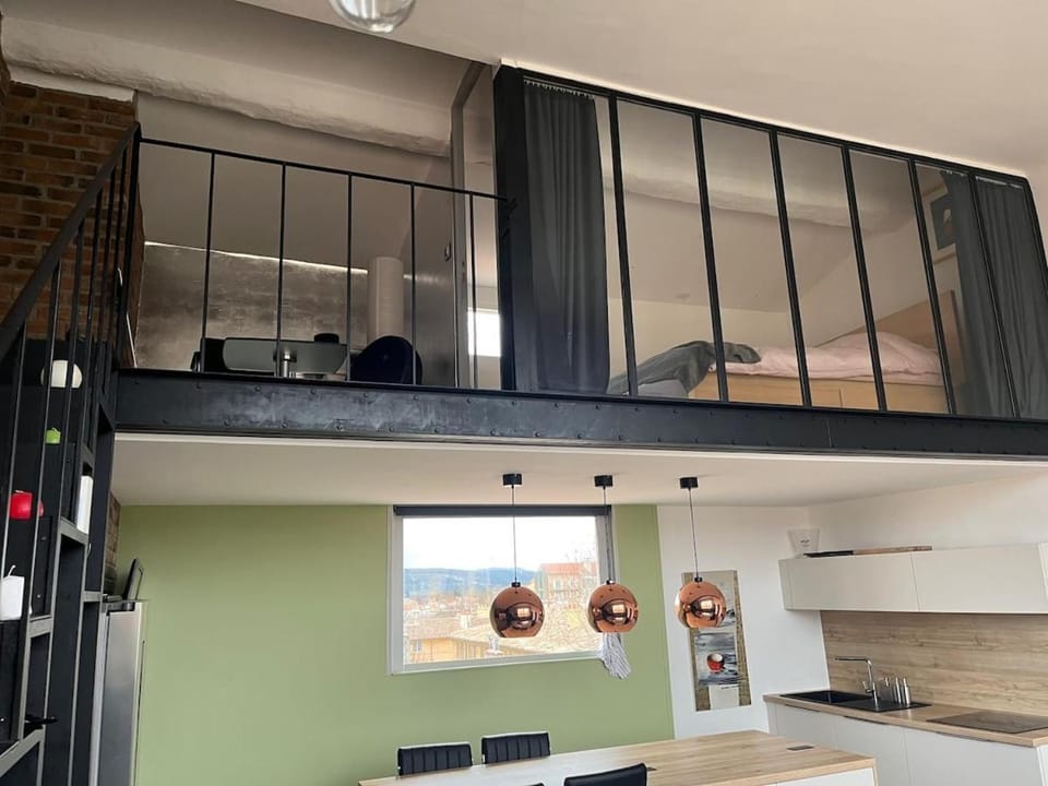 Kitchen or kitchenette, stove