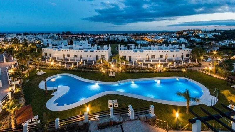 Property building, Night, Pool view, Swimming pool