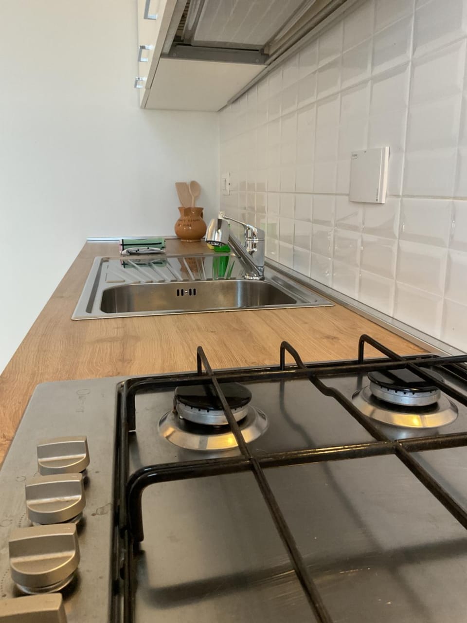 Kitchen or kitchenette, stove