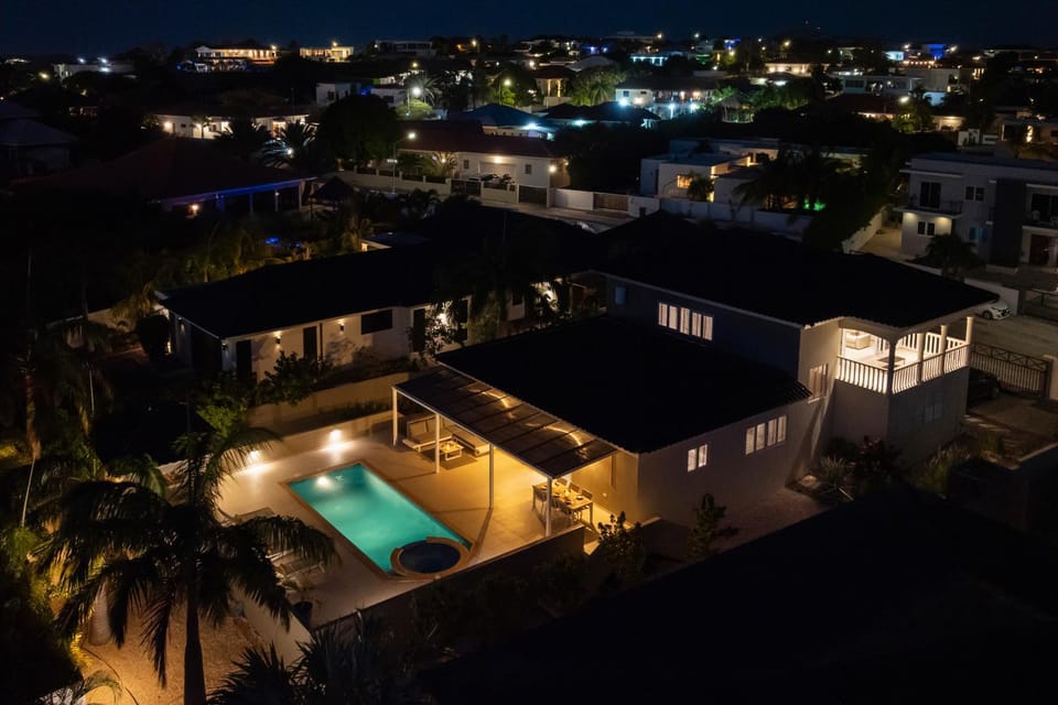 Property building, Swimming pool, Sunset