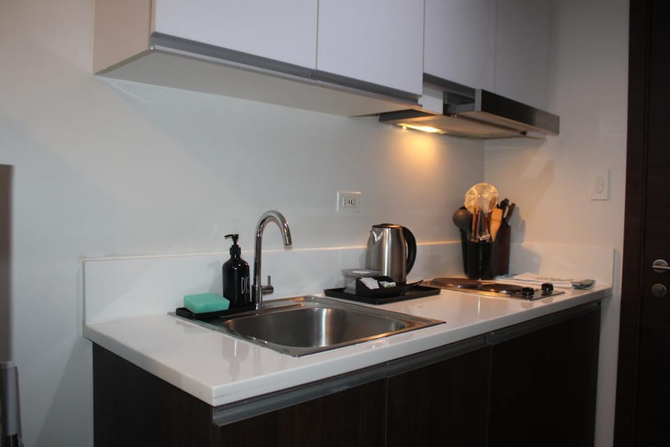 Kitchen or kitchenette, stove