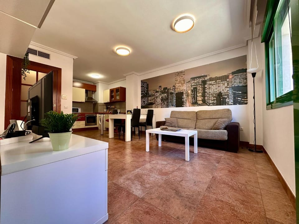 Kitchen or kitchenette, Living room, Seating area, Dining area, air conditioner
