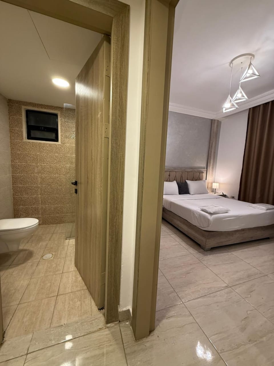 Shower, Bed, Bathroom, Bedroom