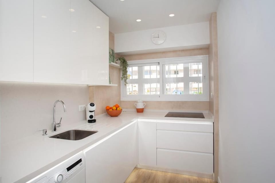 Kitchen or kitchenette, stove