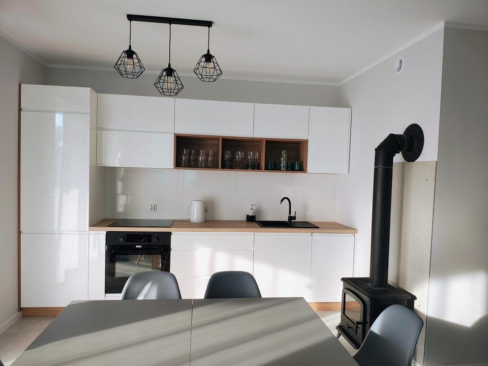 Kitchen or kitchenette, stove