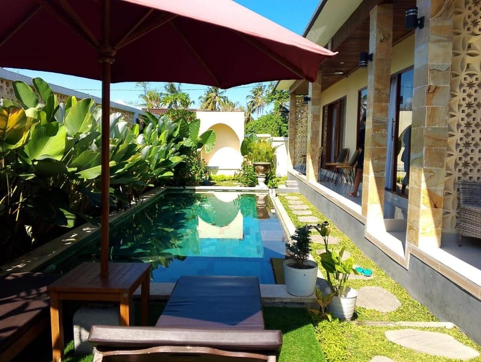 Patio, Day, Natural landscape, Garden, Garden view, Swimming pool, Swimming pool, sunbed