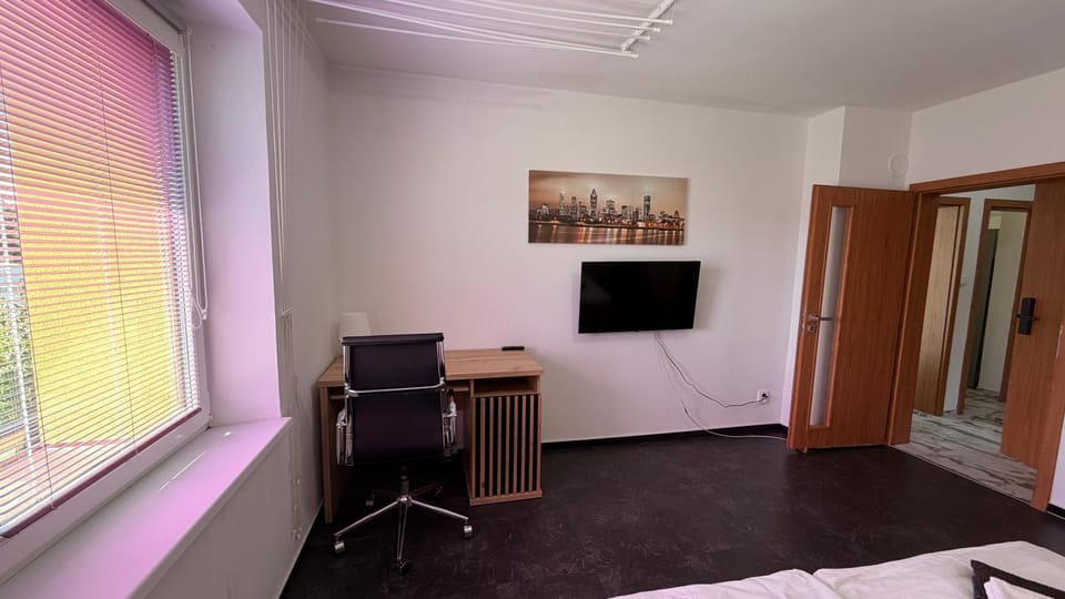 Bed, TV and multimedia, Seating area, Bedroom, cot, heating, wardrobe
