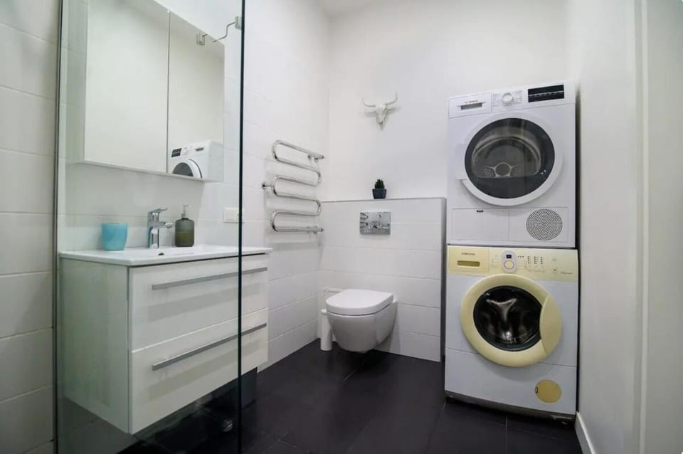 Bathroom, washing machine, dryer