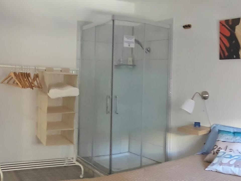 Shower, Bed, Bedroom