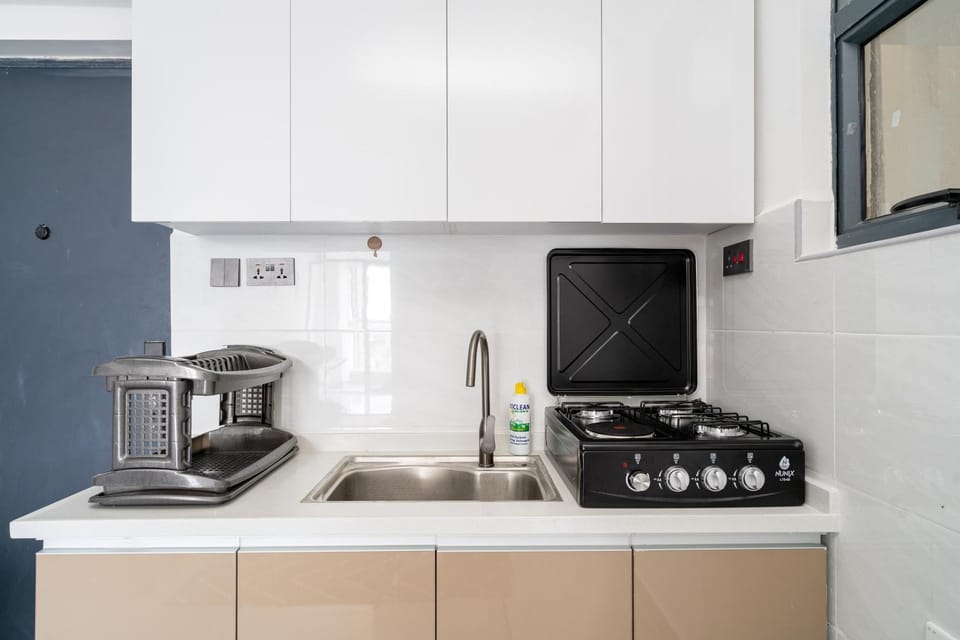 Kitchen or kitchenette, stove