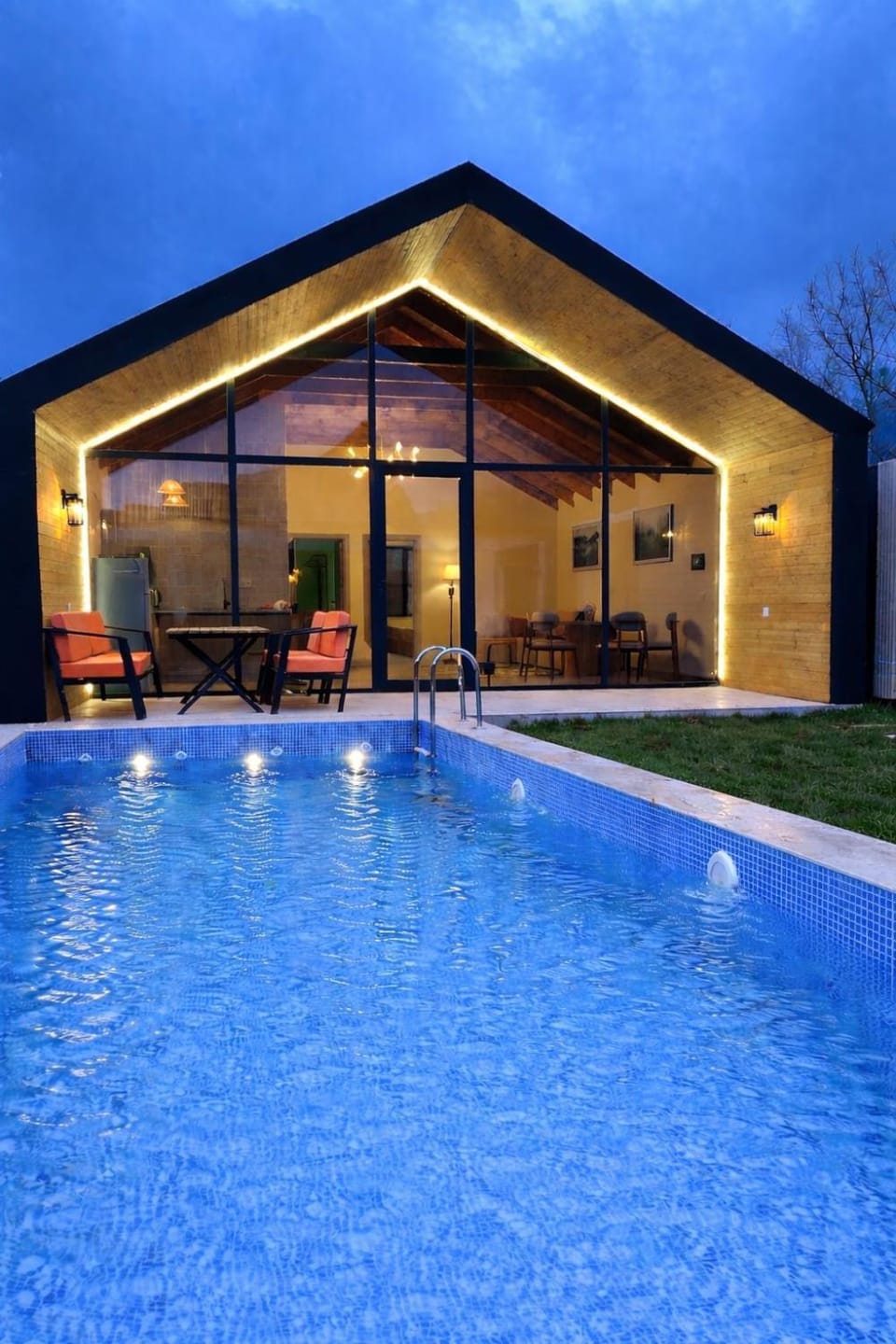 Property building, Night, Swimming pool