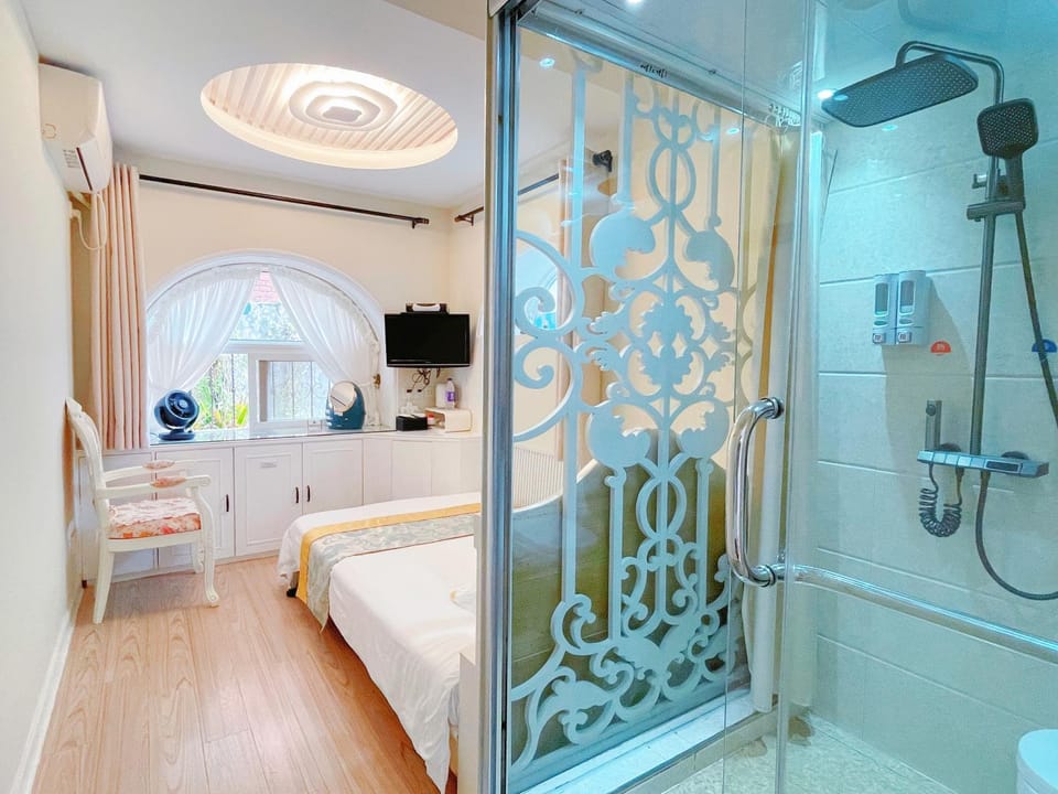 Shower, Bed, Bathroom, Bedroom