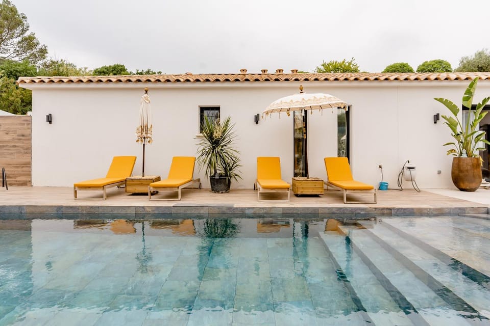 Property building, Living room, Swimming pool
