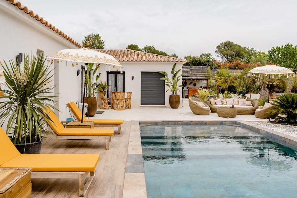Property building, Living room, Swimming pool