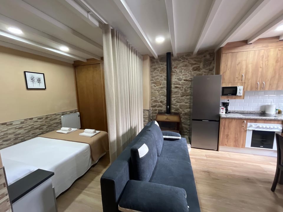 Bed, TV and multimedia, Kitchen or kitchenette, Living room, Photo of the whole room, Seating area, Dining area, Bedroom, stove