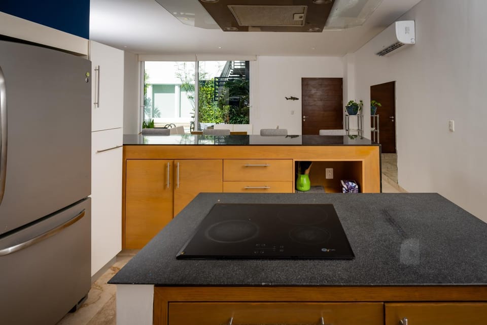Kitchen or kitchenette, stove
