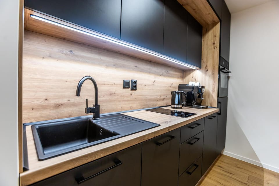 Kitchen or kitchenette, stove