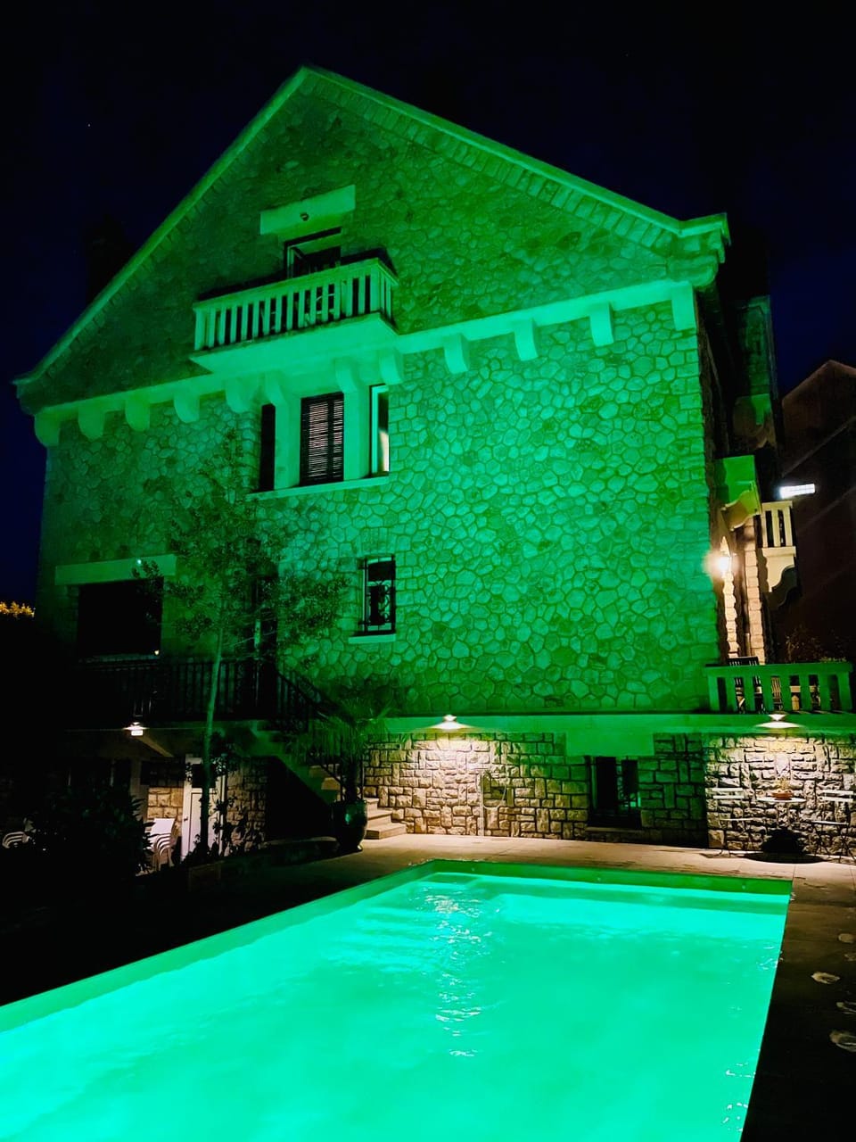 Property building, Night, Pool view, Swimming pool