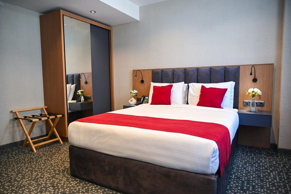 Bed, wardrobe