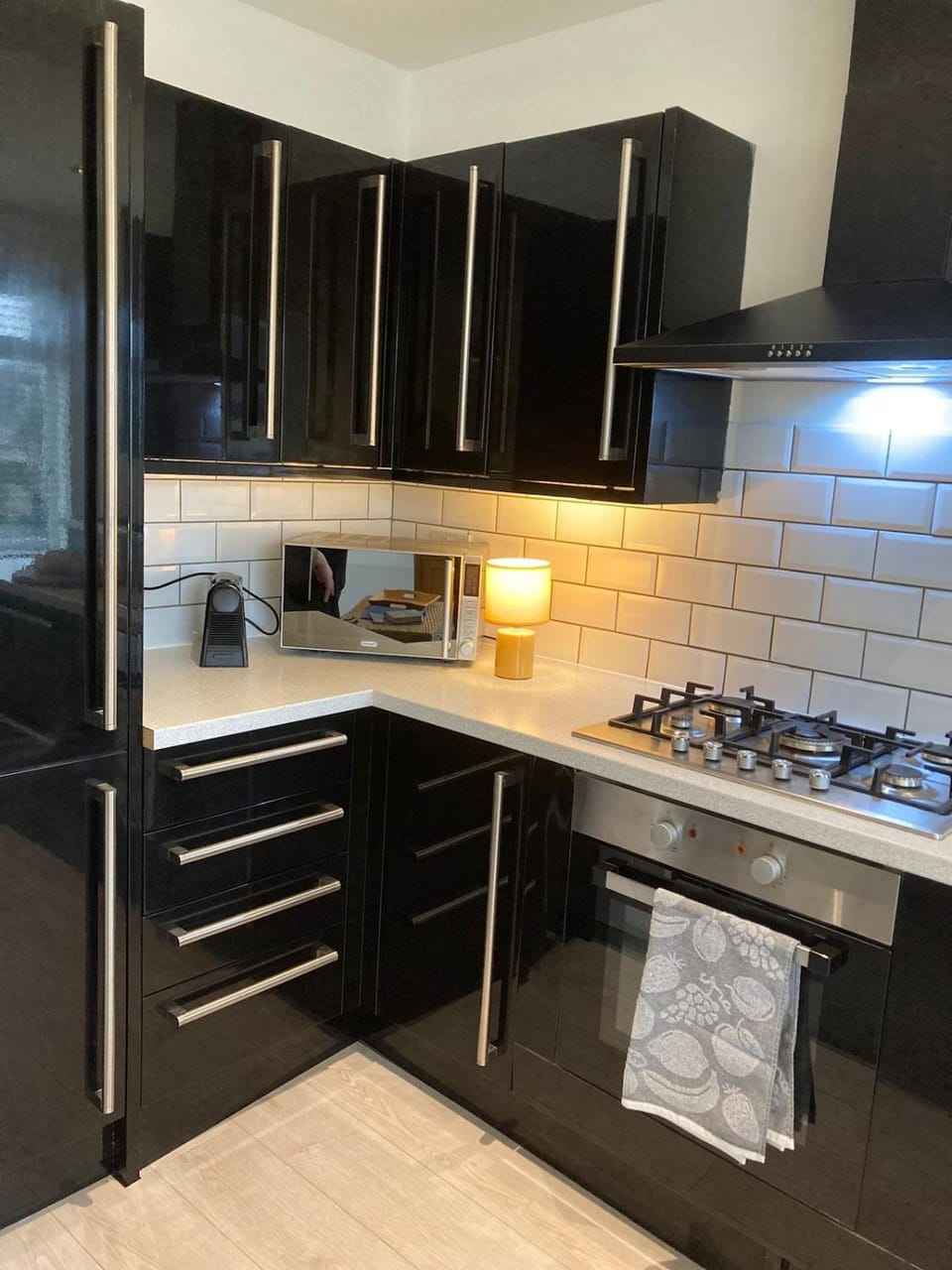 Kitchen or kitchenette, stove