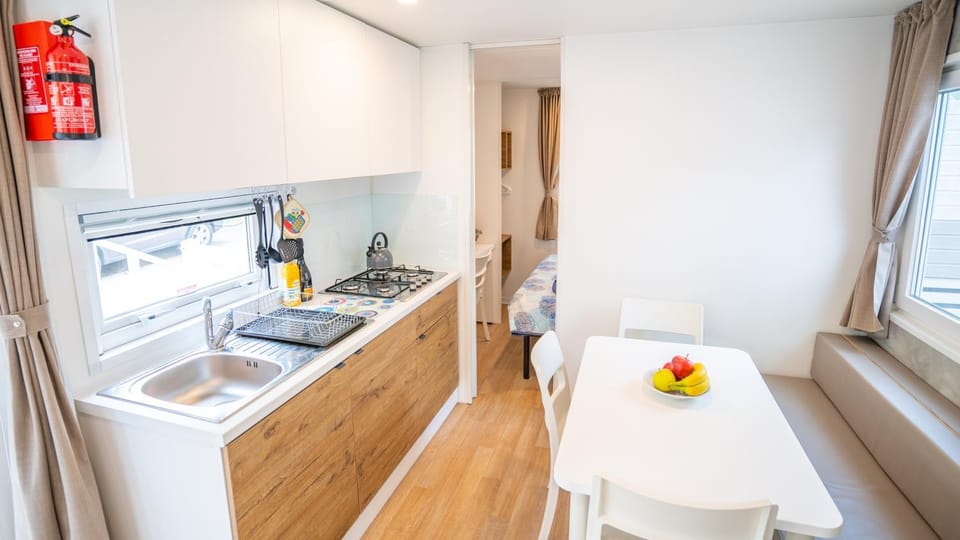 Kitchen or kitchenette, stove