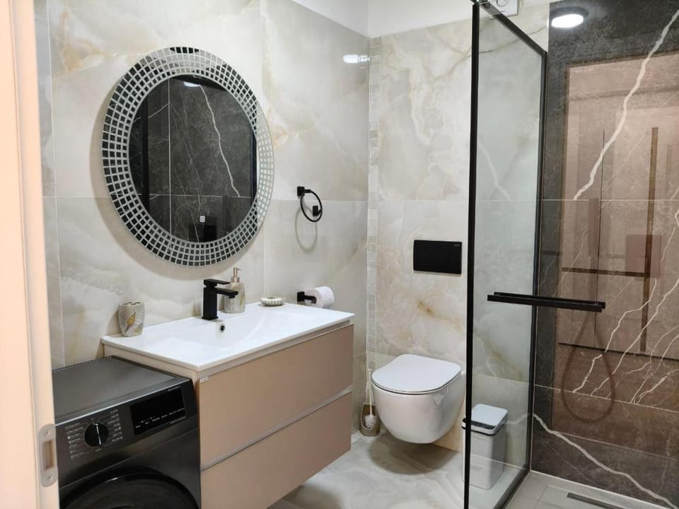 Shower, Bathroom, hair dryier, washing machine