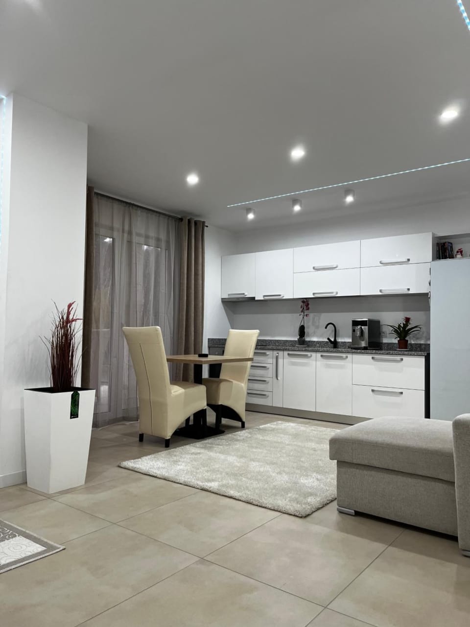 Coffee/tea facilities, Kitchen or kitchenette, Living room, Seating area, minibar, oven, stove