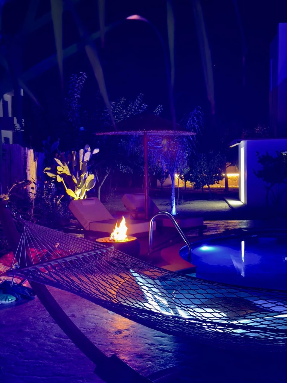 Night, Pool view, Swimming pool