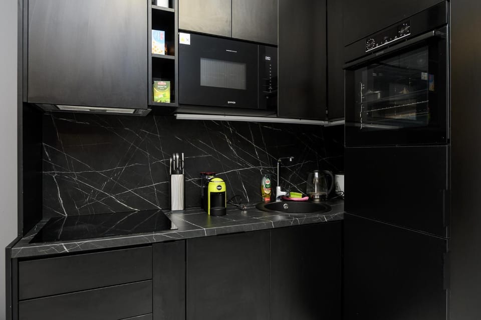 Kitchen or kitchenette, stove
