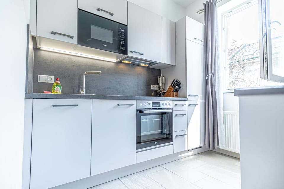 Kitchen or kitchenette, stove