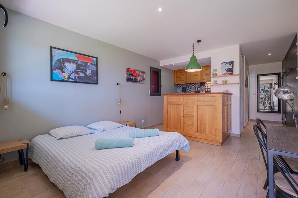 Bed, TV and multimedia, Kitchen or kitchenette, Photo of the whole room, Bedroom, towels