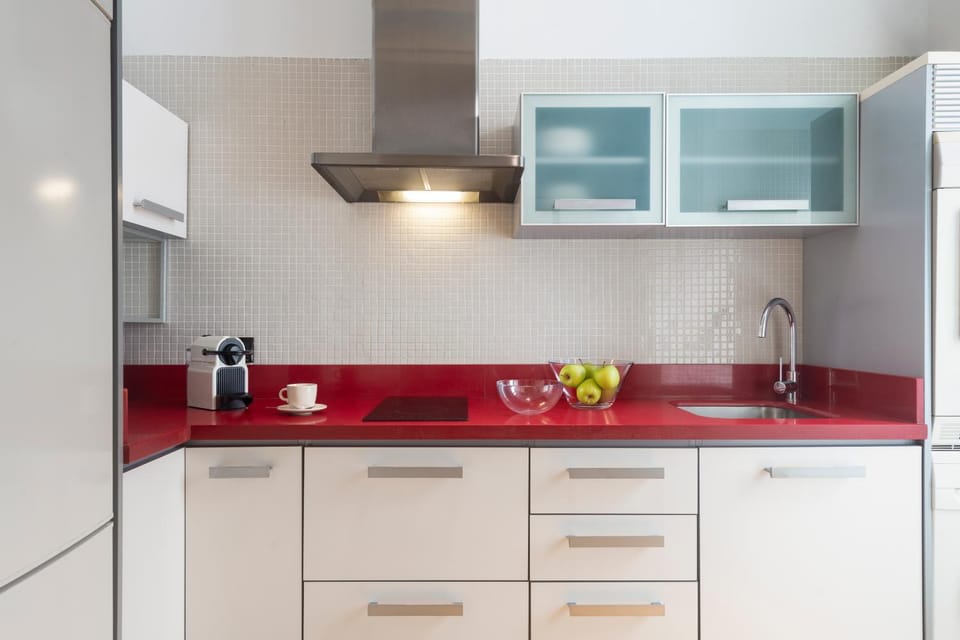 Kitchen or kitchenette, stove