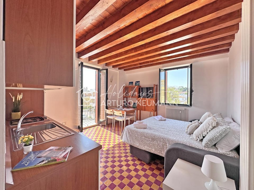 Bed, TV and multimedia, Kitchen or kitchenette, Living room, Photo of the whole room, Seating area, Dining area, Bedroom