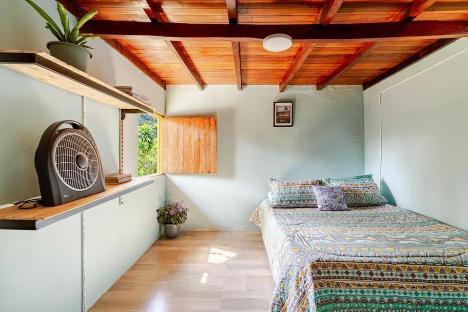 Bed, Photo of the whole room, Bedroom, fireplace, air conditioner