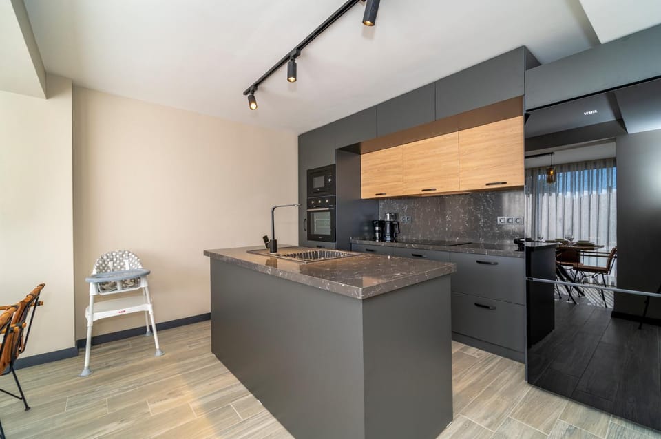 Kitchen or kitchenette, oven, stove